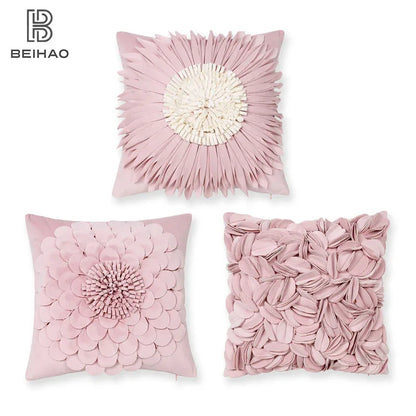 Style 3 Pink 3D Floral Cushion Covers - Modern Luxury Decorative Throw Pillow Covers for Living Room(Without Pillow Insert) - Mekamart Australia