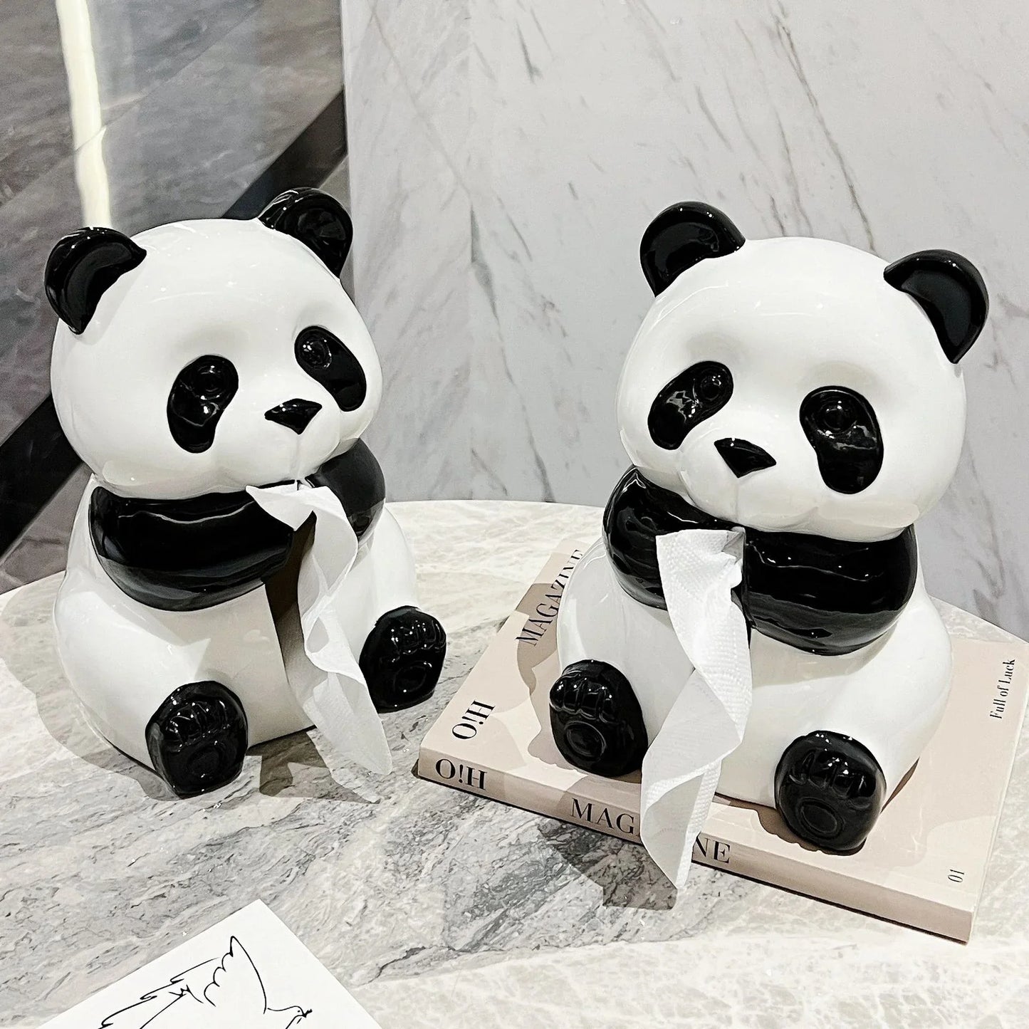 Ceramic Panda Tissue Box Holder - Creative Cartoon Napkin Dispenser for Home Decor - Mekamart Australia