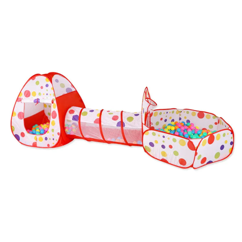 Red 3-in-1 Kids Play Tent Set - Foldable Indoor/Outdoor Tunnel and Ball Pit with Fence - Mekamart Australia