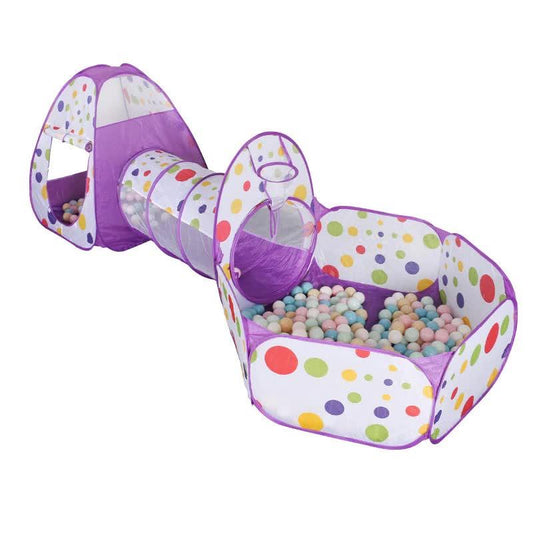 Purple 3-in-1 Kids Play Tent Set - Foldable Indoor/Outdoor Tunnel and Ball Pit with Fence - Mekamart Australia