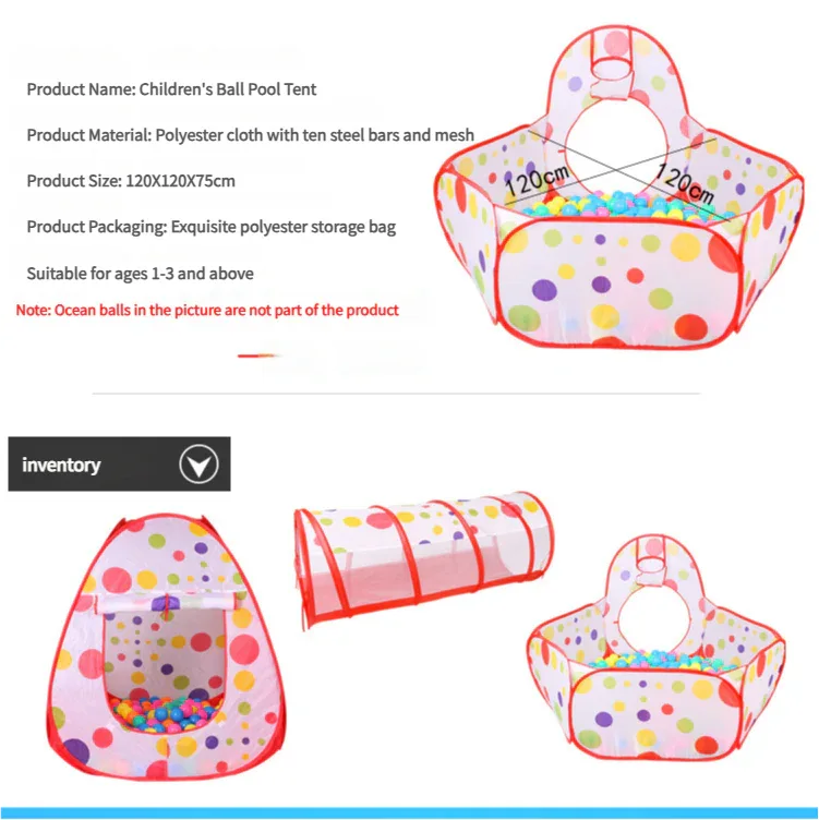 Purple 3-in-1 Kids Play Tent Set - Foldable Indoor/Outdoor Tunnel and Ball Pit with Fence - Mekamart Australia