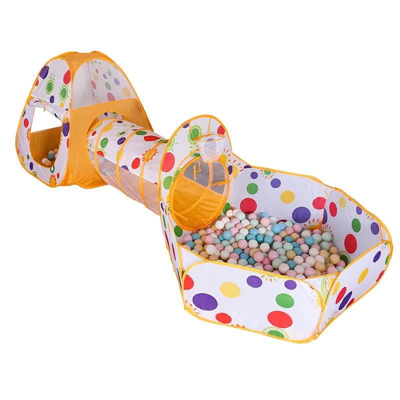 Orange 3-in-1 Kids Play Tent Set - Foldable Indoor/Outdoor Tunnel and Ball Pit with Fence - Mekamart Australia