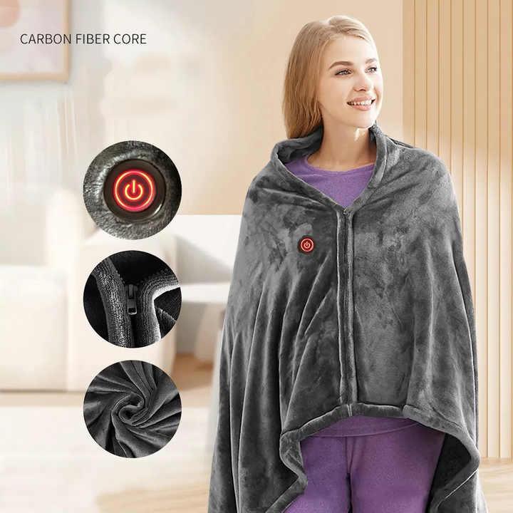 Electric Heated Flannel Blanket - 150x80cm USB-Powered Wearable Heating Shawl (Rechargeable battery not included) - Mekamart Australia