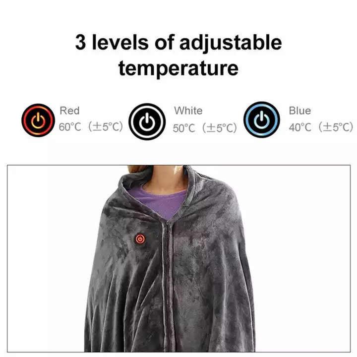 Electric Heated Flannel Blanket - 150x80cm USB-Powered Wearable Heating Shawl (Rechargeable battery not included) - Mekamart Australia