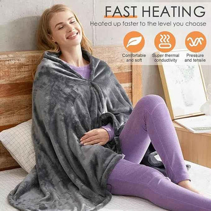 Electric Heated Flannel Blanket - 150x80cm USB-Powered Wearable Heating Shawl (Rechargeable battery not included) - Mekamart Australia