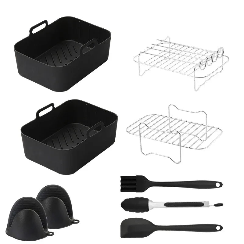 9-Piece Air Fryer Accessories Set - Silicone Liners, Grill Racks, Cooking Tools - Mekamart Australia