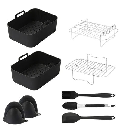 9-Piece Air Fryer Accessories Set - Silicone Liners, Grill Racks, Cooking Tools - Mekamart Australia