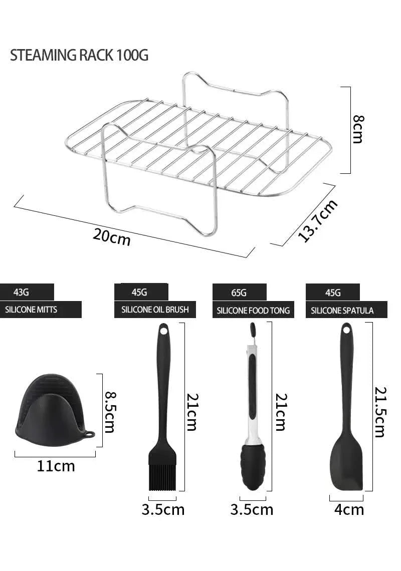 9-Piece Air Fryer Accessories Set - Silicone Liners, Grill Racks, Cooking Tools - Mekamart Australia