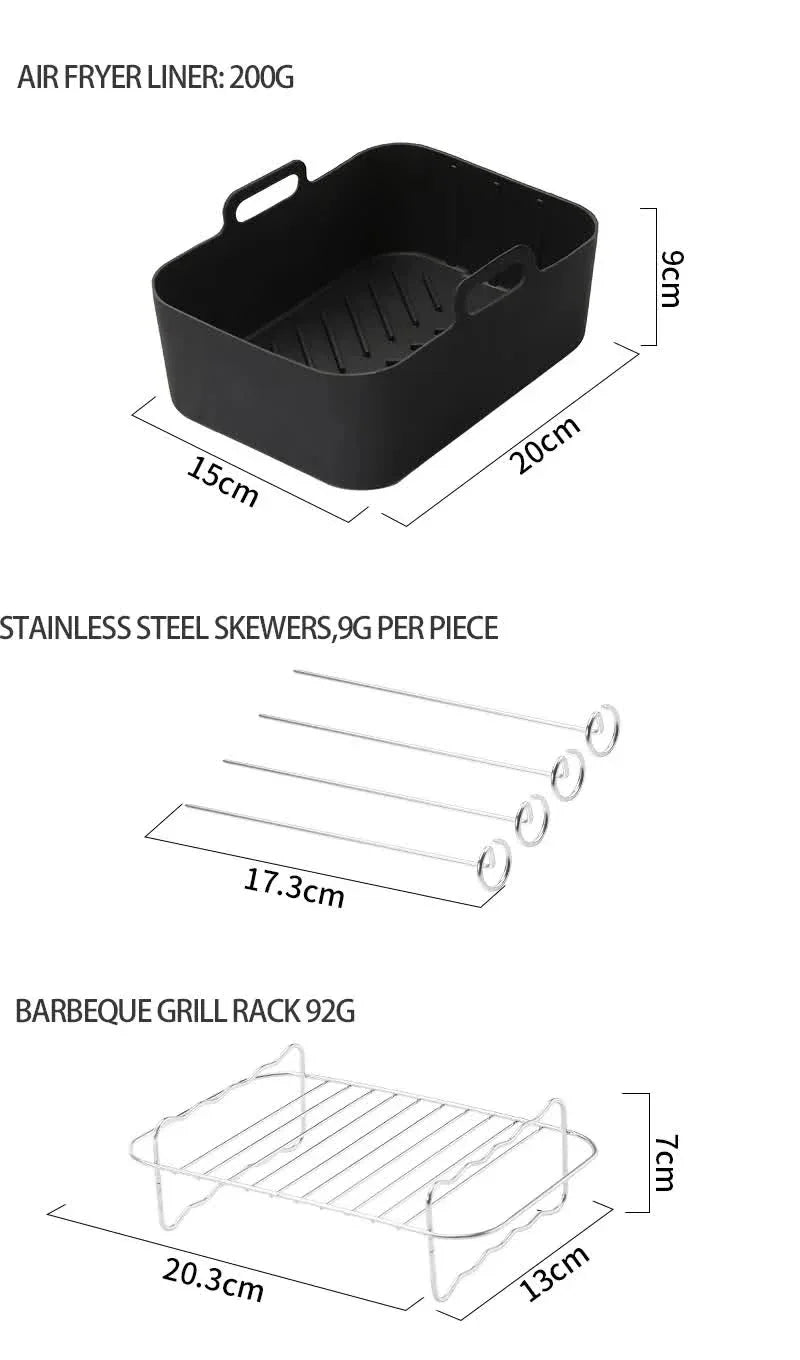 9-Piece Air Fryer Accessories Set - Silicone Liners, Grill Racks, Cooking Tools - Mekamart Australia