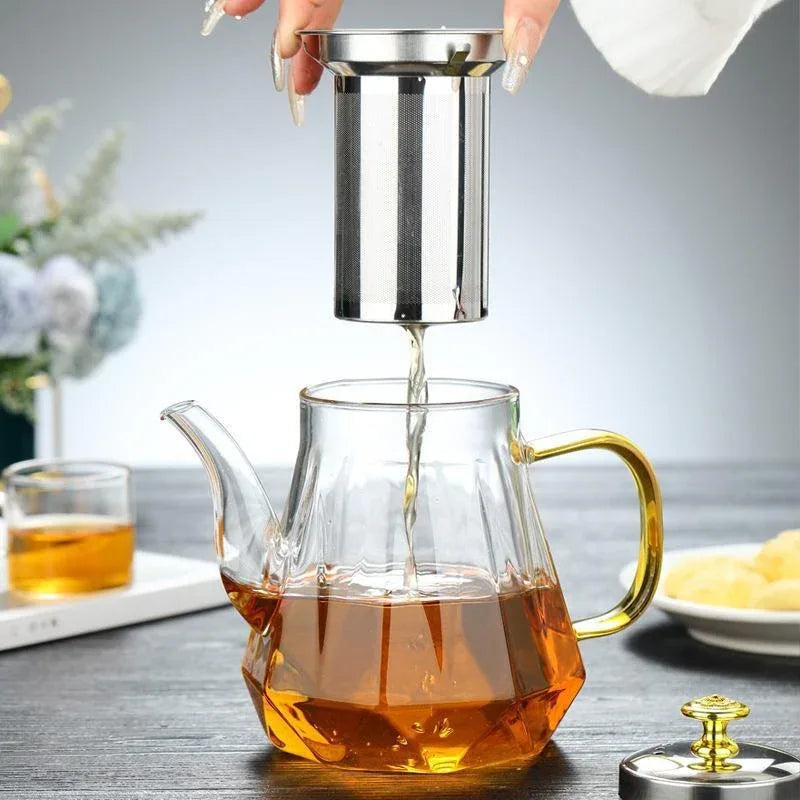 Elegant Glass Teapot with Gold Handle and Stainless Steel Infuser - 1000ml Capacity - Mekamart Australia