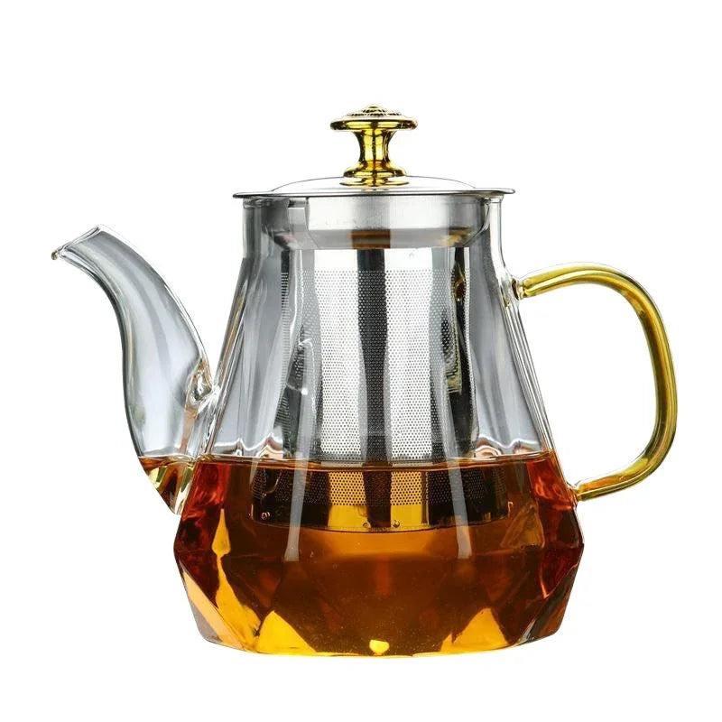 Elegant Glass Teapot with Gold Handle and Stainless Steel Infuser - 1000ml Capacity - Mekamart Australia