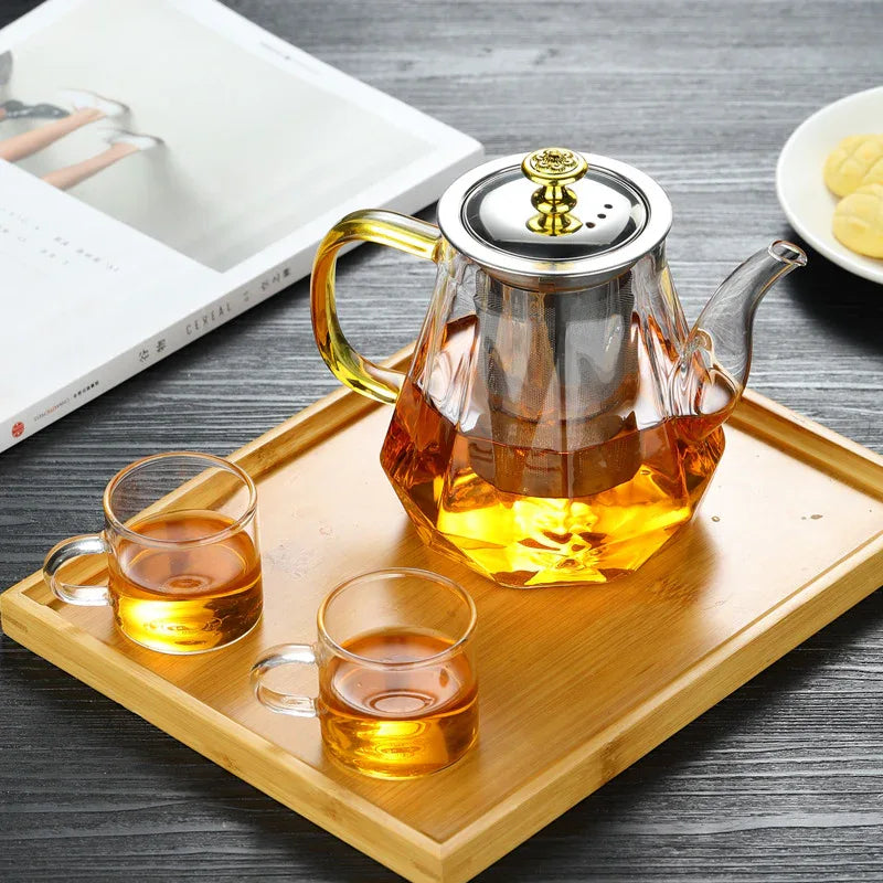 Elegant Glass Teapot with Gold Handle and Stainless Steel Infuser - 1000ml Capacity - Mekamart Australia