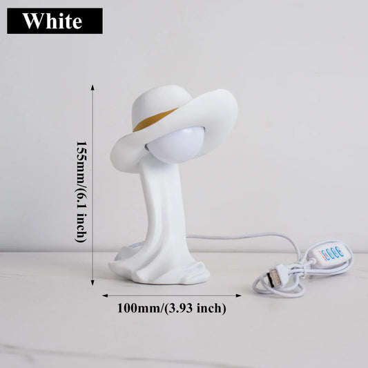 White Creative Cowboy Hat USB Table Lamp for Home and Office Decor - Mekamart Australia