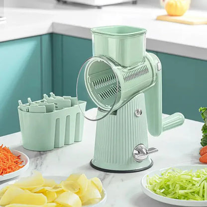 Green Multifunctional Manual Rotary Vegetable Slicer with 10 Blades – Safe and Easy-to-Use - Mekamart Australia
