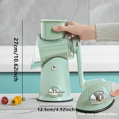 Green Multifunctional Manual Rotary Vegetable Slicer with 10 Blades – Safe and Easy-to-Use - Mekamart Australia