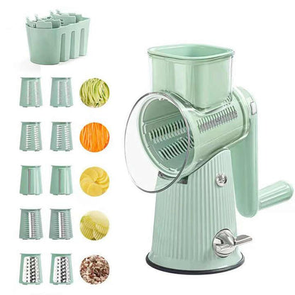 Green Multifunctional Manual Rotary Vegetable Slicer with 10 Blades – Safe and Easy-to-Use - Mekamart Australia