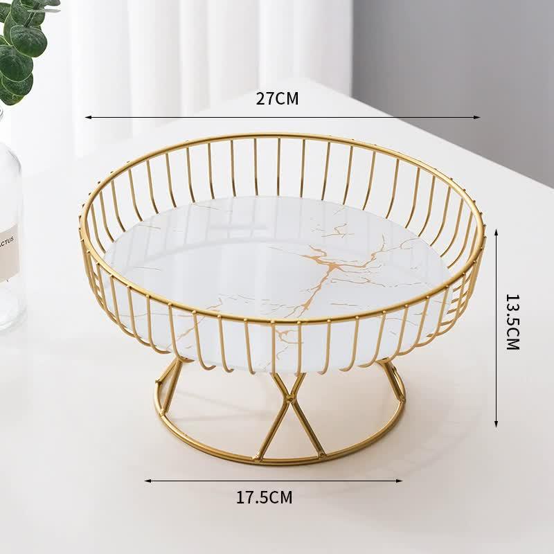 Elegant Iron Art Glass Serving Tray(White Glass) - Round Design with Gold Finish 27*13.5*17.5cm - Mekamart Australia