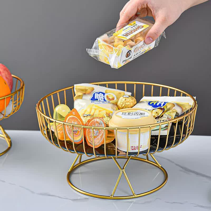 Elegant Iron Art Glass Serving Tray(White Glass) - Round Design with Gold Finish 27*13.5*17.5cm - Mekamart Australia