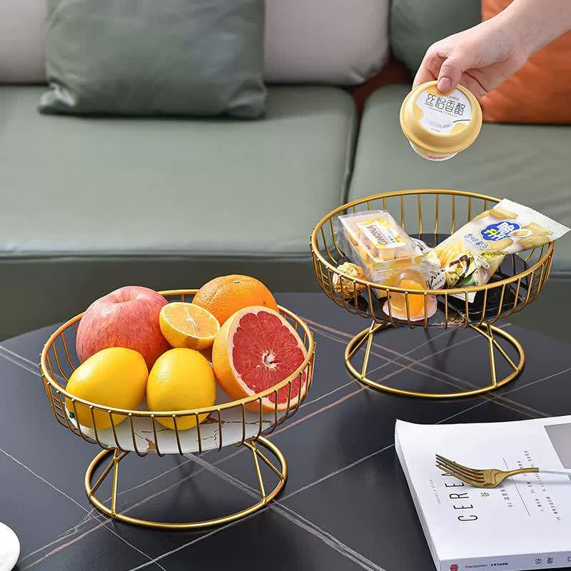 Elegant Iron Art Glass Serving Tray(White Glass) - Round Design with Gold Finish 27*13.5*17.5cm - Mekamart Australia