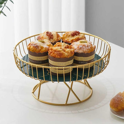 Elegant Iron Art Glass Serving Tray(White Glass) - Round Design with Gold Finish 27*13.5*17.5cm - Mekamart Australia