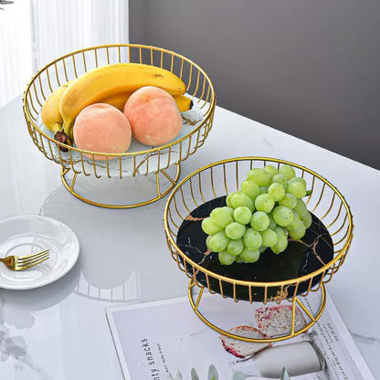 Elegant Iron Art Glass Serving Tray(Black Glass) -Round Design with Gold Finish 27*13.5*17.5cm - Mekamart Australia