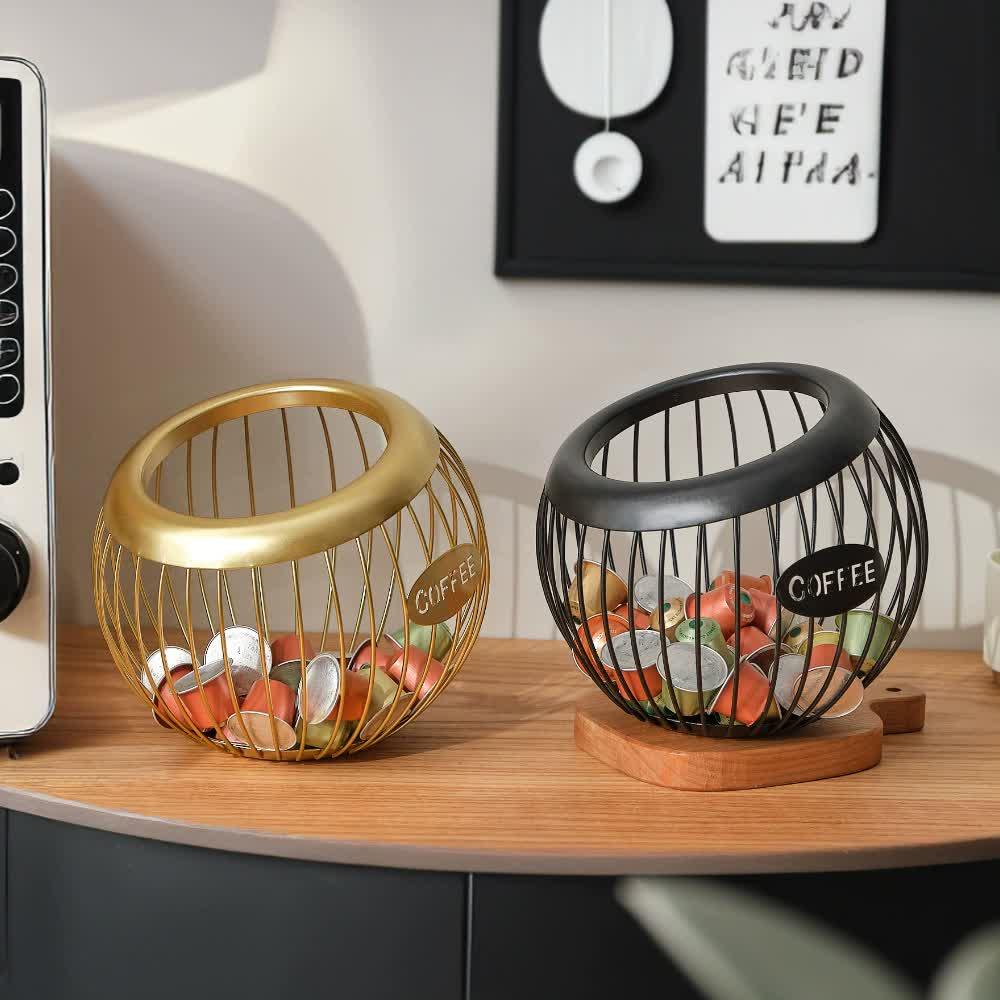 Gold Handcrafted Coffee Capsule Storage Basket - Vintage Iron Art Design - Mekamart Australia