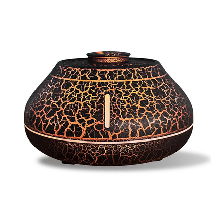Flame Mountain Aroma Diffuser - 7-Color LED Light, 130ml Capacity, Ultrasonic Mist Maker for Home or Office, Cracked Black - Mekamart Australia