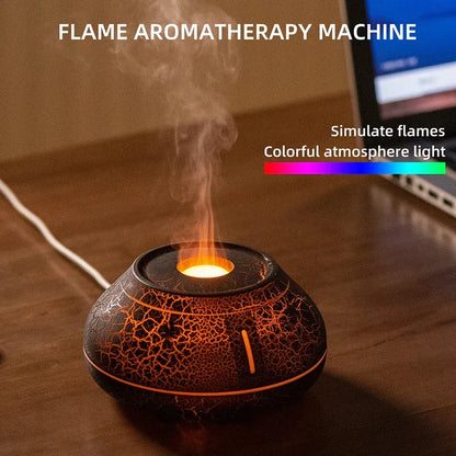 Flame Mountain Aroma Diffuser - 7-Color LED Light, 130ml Capacity, Ultrasonic Mist Maker for Home or Office, White - Mekamart Australia