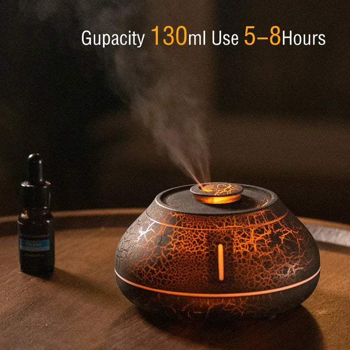 Flame Mountain Aroma Diffuser - 7-Color LED Light, 130ml Capacity, Ultrasonic Mist Maker for Home or Office, White - Mekamart Australia