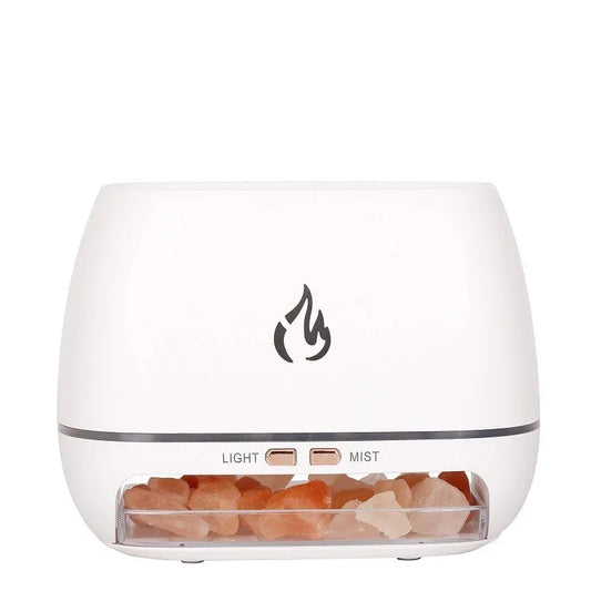White Himalayan Salt Flame Aroma Diffuser - 250ml Ultrasonic Humidifier with 7-Color LED Light for Relaxation and Decor - Mekamart Australia
