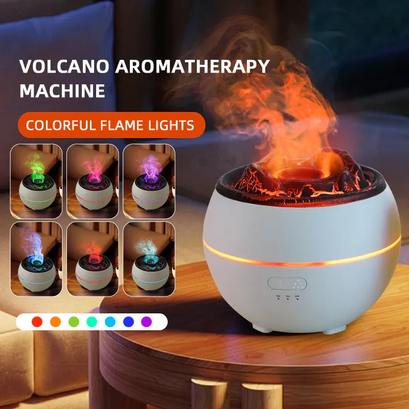 Volcanic Flame Aroma Diffuser (Black Crack Style)- 360ml Ultrasonic Humidifier with 7-Color LED Light and Adjustable Mist for Home and Office - Mekamart Australia