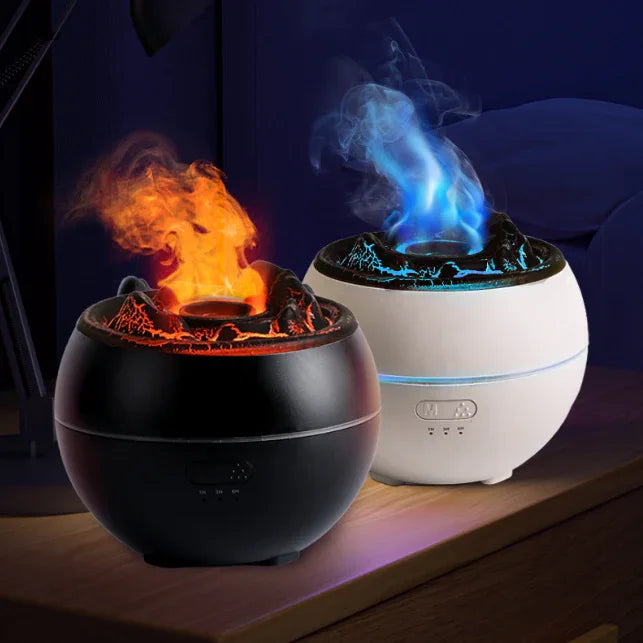 Volcanic Flame Aroma Diffuser (Black Crack Style)- 360ml Ultrasonic Humidifier with 7-Color LED Light and Adjustable Mist for Home and Office - Mekamart Australia