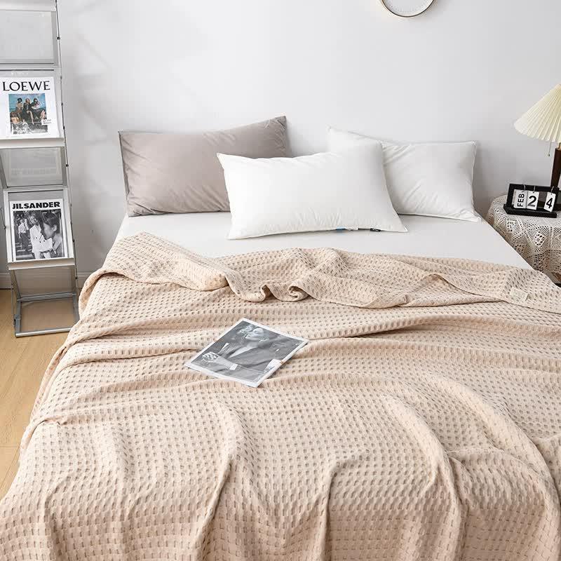 Cotton Waffle Blanket - Air Conditioning Blanket/Throw/Summer Quilt, 100*150cm,Khaki - Mekamart Australia