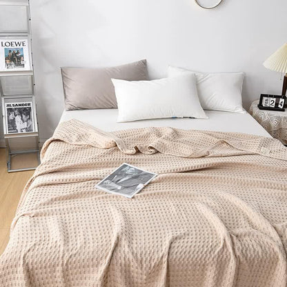Cotton Waffle Blanket - Air Conditioning Blanket/Throw/Summer Quilt, 100*150cm,Khaki - Mekamart Australia