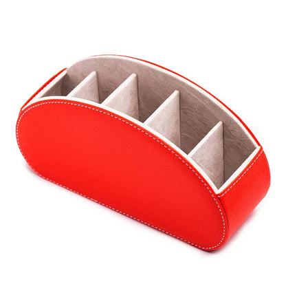 Red Stylish Remote Control Storage Box - PU Leather Organizer with Compartments - Mekamart Australia