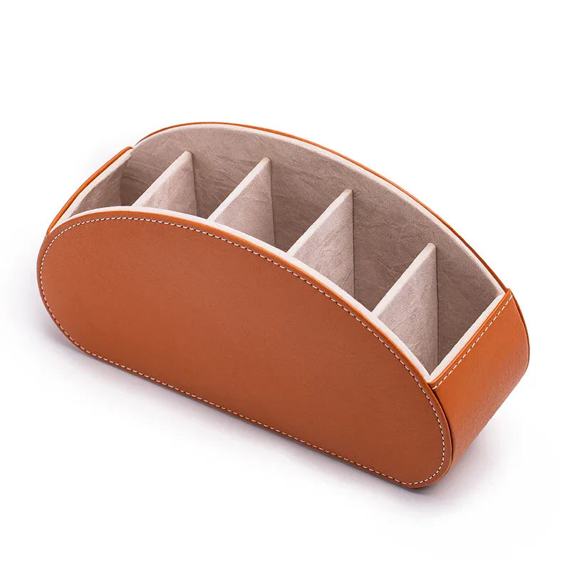 Brown Stylish Remote Control Storage Box - PU Leather Organizer with Compartments - Mekamart Australia