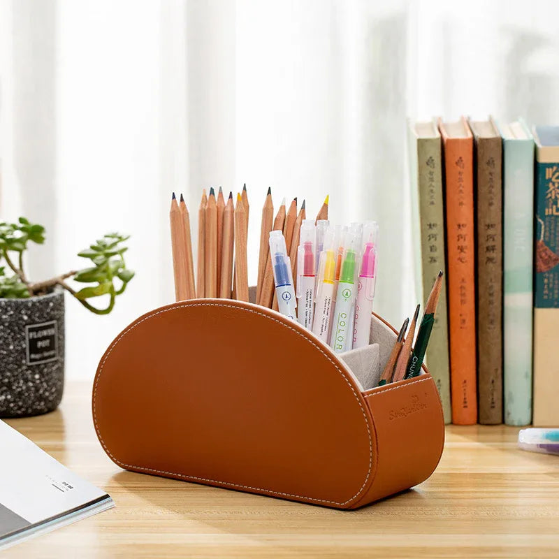 Gray Stylish Remote Control Storage Box - PU Leather Organizer with Compartments - Mekamart Australia