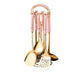Pink Gold Stainless Steel Kitchen Utensil Set - 7-Piece Golden Cooking Tools with Stand - Mekamart Australia