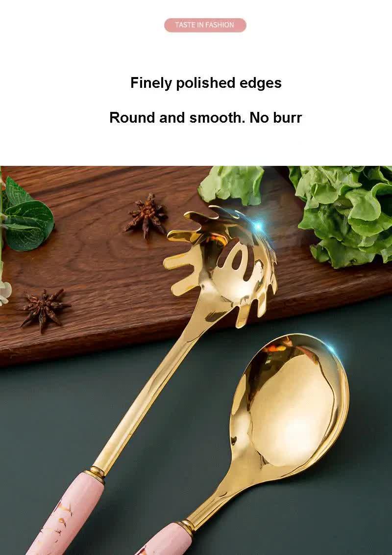Pink Gold Stainless Steel Kitchen Utensil Set - 7-Piece Golden Cooking Tools with Stand - Mekamart Australia