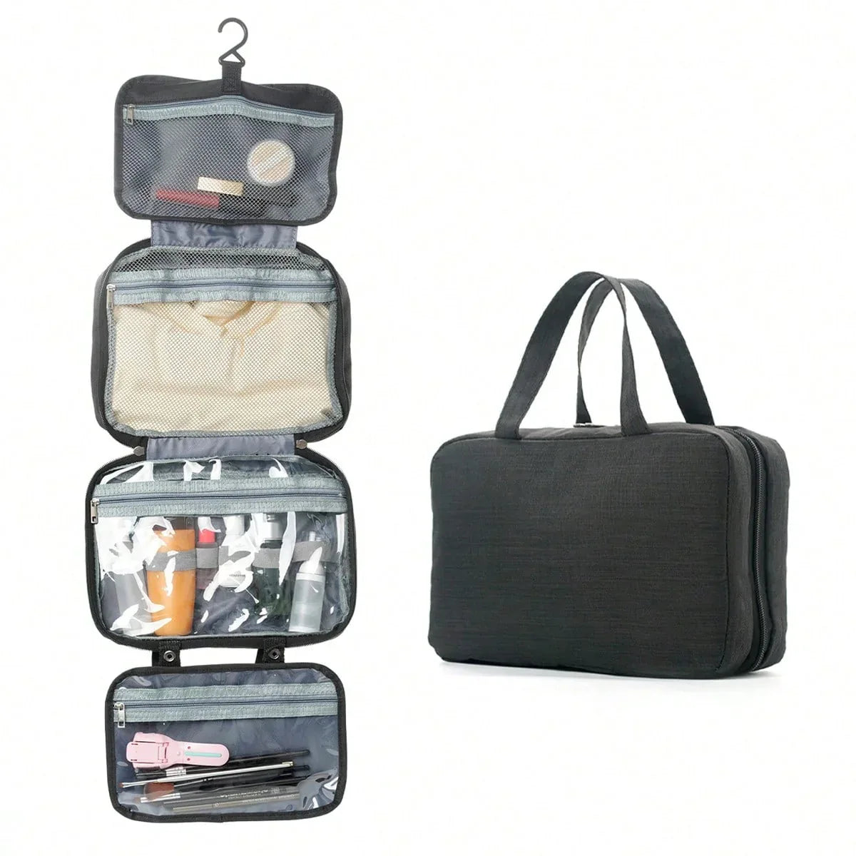Black Multipurpose Portable Travel Toiletry Bag - Waterproof Cosmetic Organizer with Zipper - Mekamart Australia