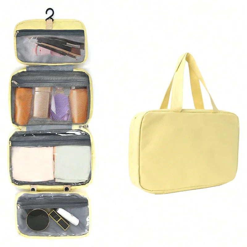 Yellow Multipurpose Portable Travel Toiletry Bag - Waterproof Cosmetic Organizer with Zipper - Mekamart Australia