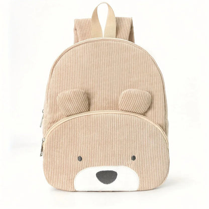 Cute Khaki Bear Backpack - Soft Corduroy Material with Adjustable Straps - Mekamart Australia