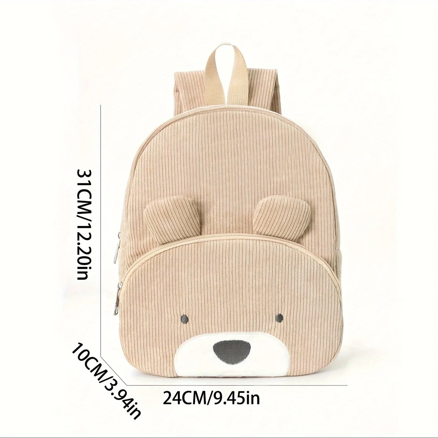 Cute Khaki Bear Backpack - Soft Corduroy Material with Adjustable Straps - Mekamart Australia