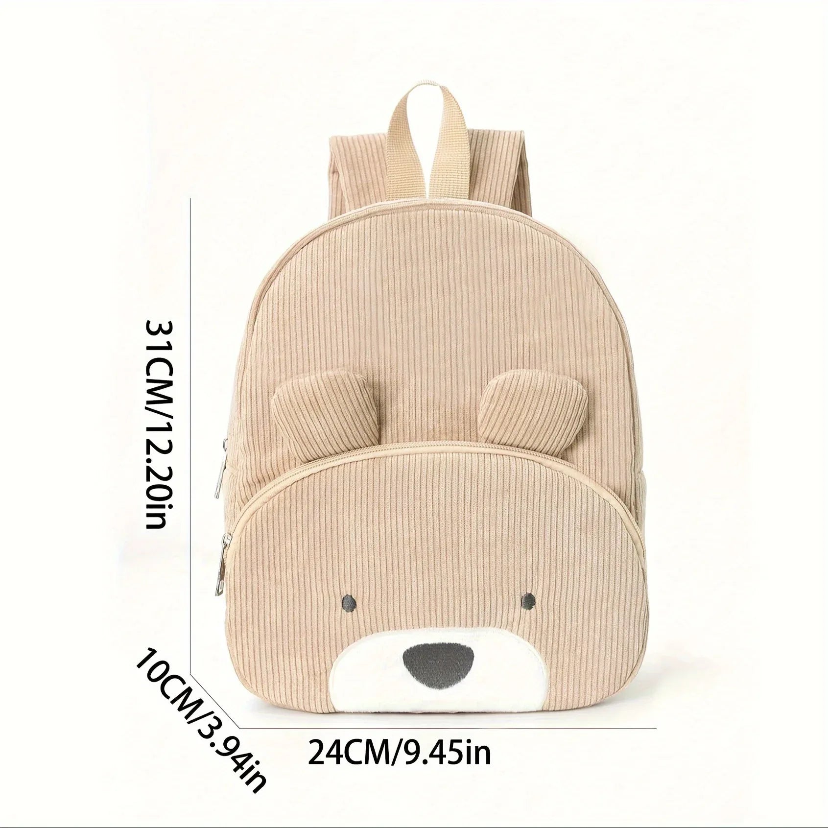 Cute Khaki Bear Backpack - Soft Corduroy Material with Adjustable Straps - Mekamart Australia