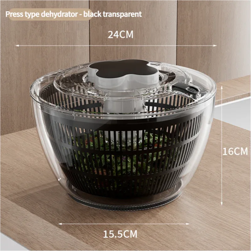 Transparent Black Manual Salad Spinner with Pressurized System - Efficient & Quick Vegetables Drying, Multiple Color Options - Mekamart Australia