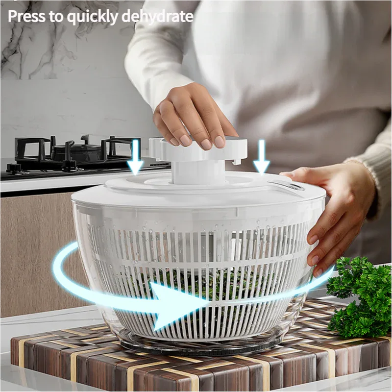 Transparent Black Manual Salad Spinner with Pressurized System - Efficient & Quick Vegetables Drying, Multiple Color Options - Mekamart Australia