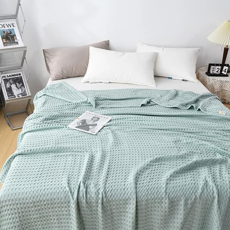 Cotton Waffle Blanket - Air Conditioning Blanket/Throw/Summer Quilt, 150*200cm,Light Green - Mekamart Australia