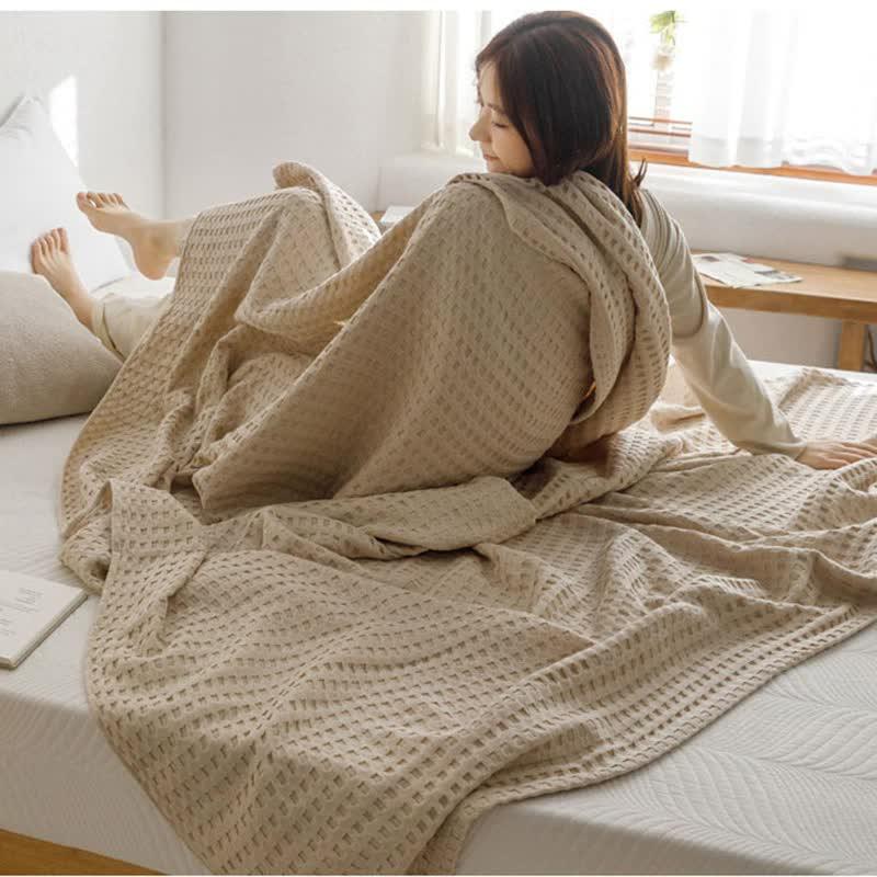 Cotton Waffle Blanket - Air Conditioning Blanket/Throw/Summer Quilt, 150*200cm,Light Green - Mekamart Australia