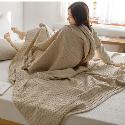 Cotton Waffle Blanket - Air Conditioning Blanket/Throw/Summer Quilt, 150*200cm,Light Green - Mekamart Australia
