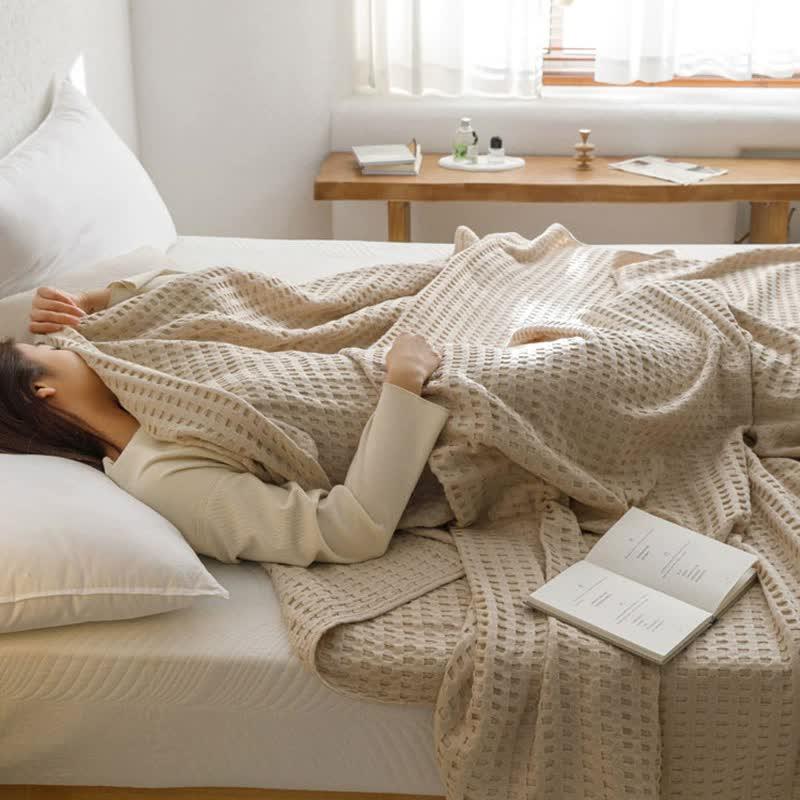 Cotton Waffle Blanket - Air Conditioning Blanket/Throw/Summer Quilt, 150*200cm,Light Green - Mekamart Australia